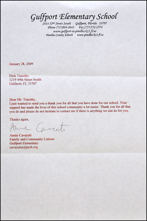 Gulfport Elementary School - Appreciation Letter