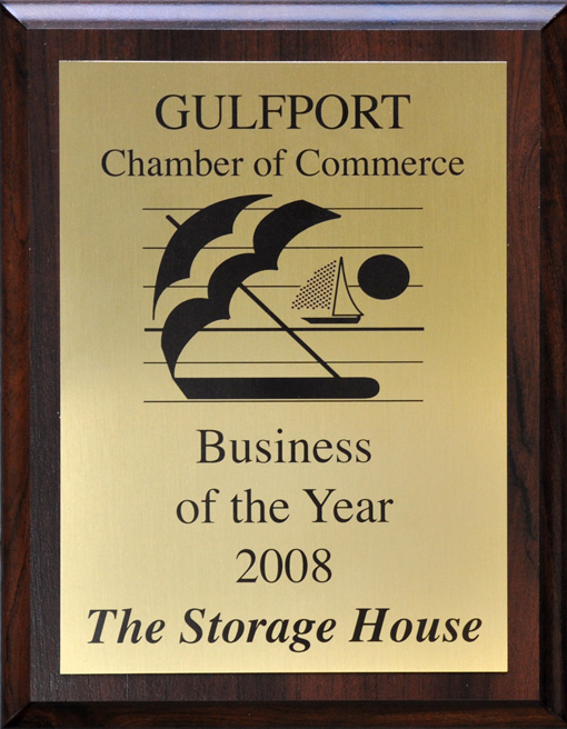 Photo of our award for Winning the Gulfport Business of the Year from Gulfport Chamber of Commerce